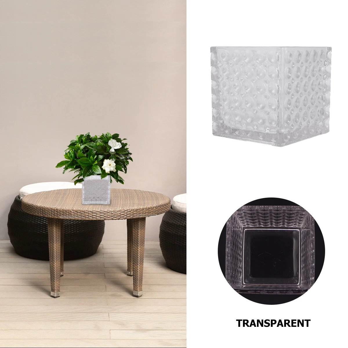 Стеклянный квадратный горшок для цветов, декор для рабочего стола