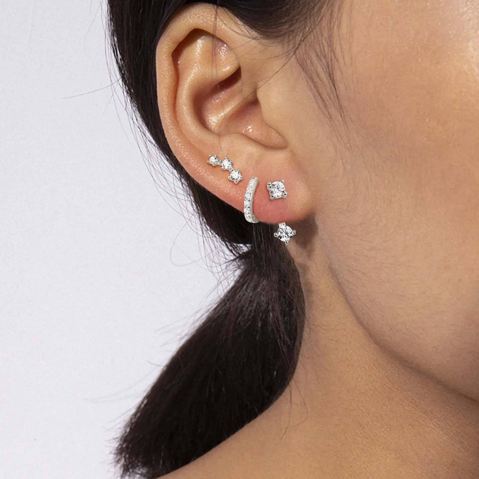 3 Pairs Cubic Zirconia Stacks Women's Stud Earrings Set Piercing Dainty Gold Plated Huggie Hoops CZ Earrings Jewelry Gifts