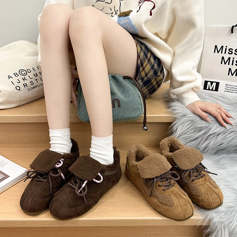 

Женская зимняя спортивная обувь, новинка 2023 года, нескользящая немецкая тренировочная обувь, женская обувь большого размера на плоской подошве, женская плюшевая хлопковая обувь