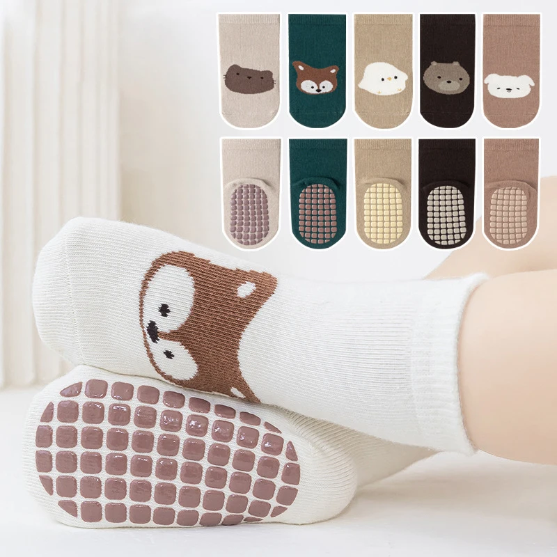 6 Paar rutschfeste, selbstklebende Babysocken, Cartoon-Tier-Baby-Laufsocken, geeignet für den täglichen Gebrauch.