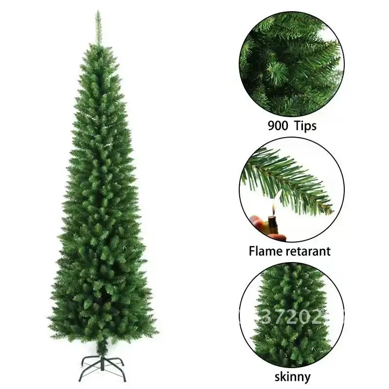 Artificial Christmas Tree Green Pointed Slender Slim Pen Pole PVC Christmas Tree 1.2m To 2.7m Christmas Atmosphere Decorations