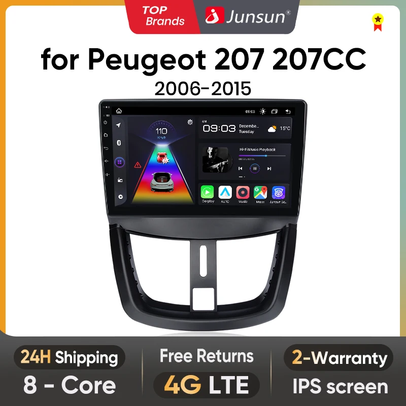 Junsun Car Radio For Peugeot 207 207CC 2006 - 2015 wireless CarPlay Android Auto car intelligent systems No 2 din 2din DVD