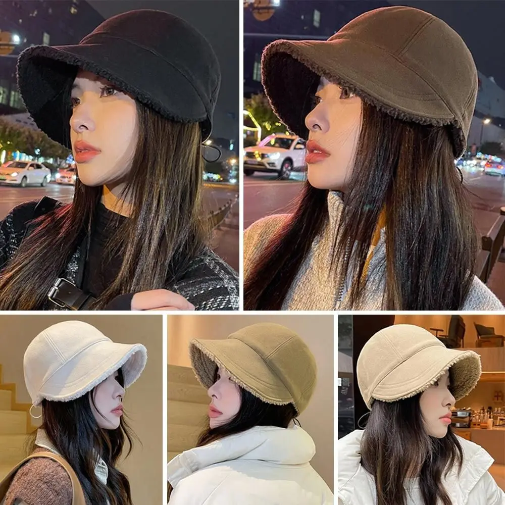 Autumn Winter Plush Baseball Cap Bucket Hat Women Warm Lamb Wool Hats Snapback Cap Lady Girls Bomber Caps