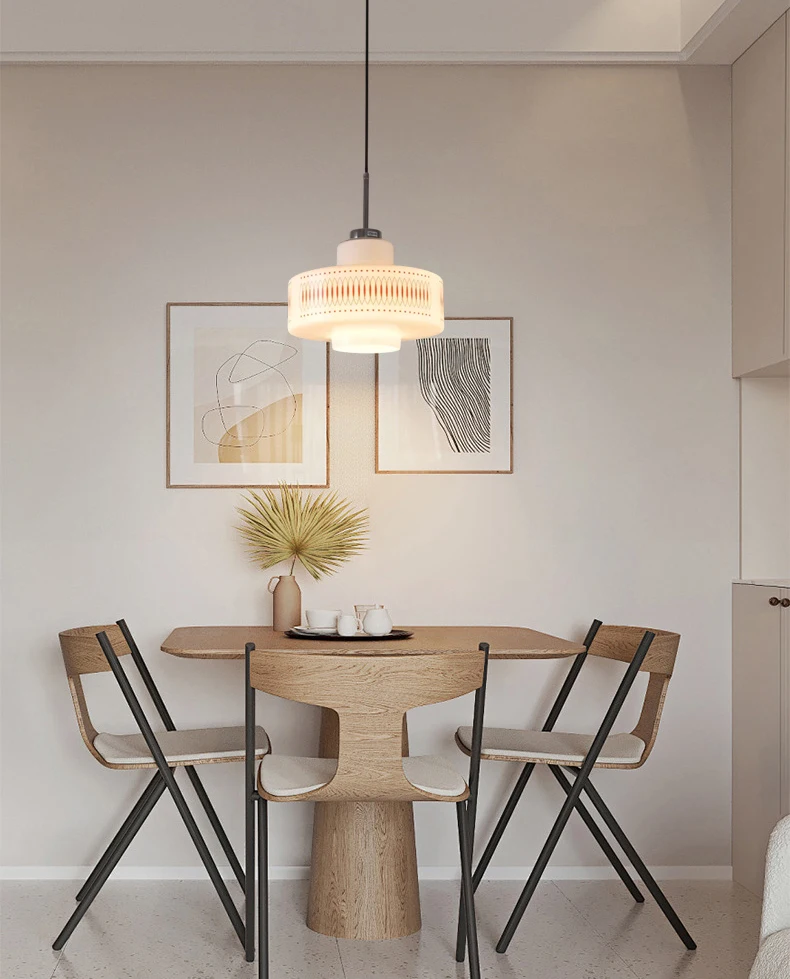 Nordic White Glass Pendant Light E27 Bulb Red Line