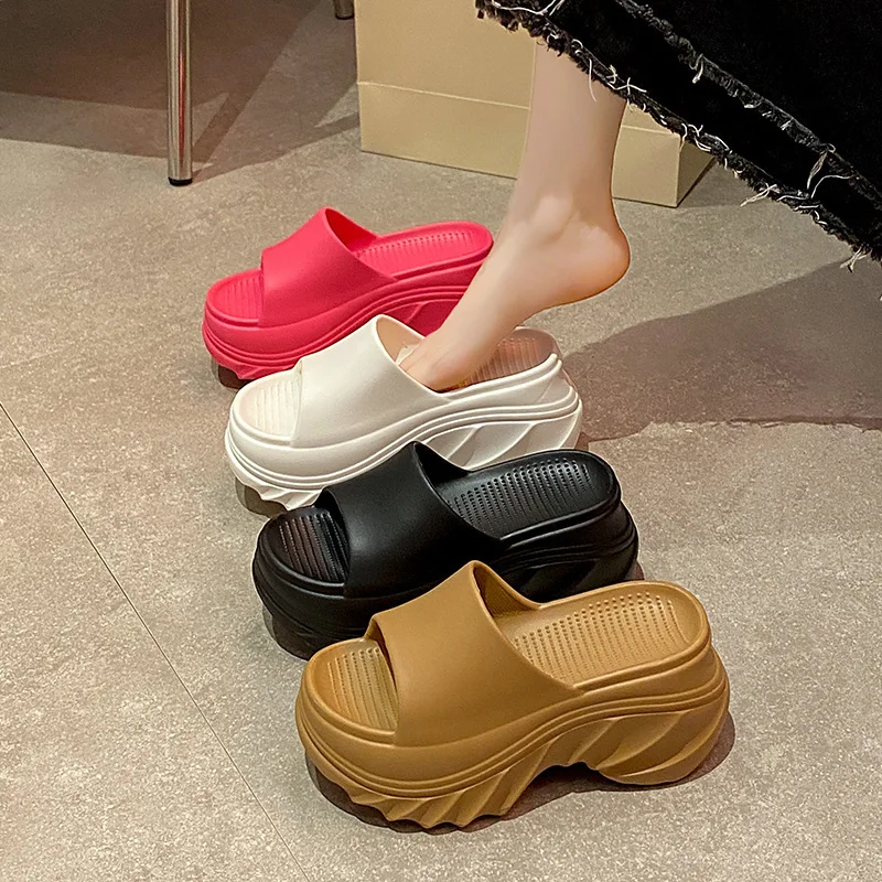 

9Cm heightening eva thick-soled slippers 2026 summer new one-word drag women's outer wear casual versatile beach cool slippers