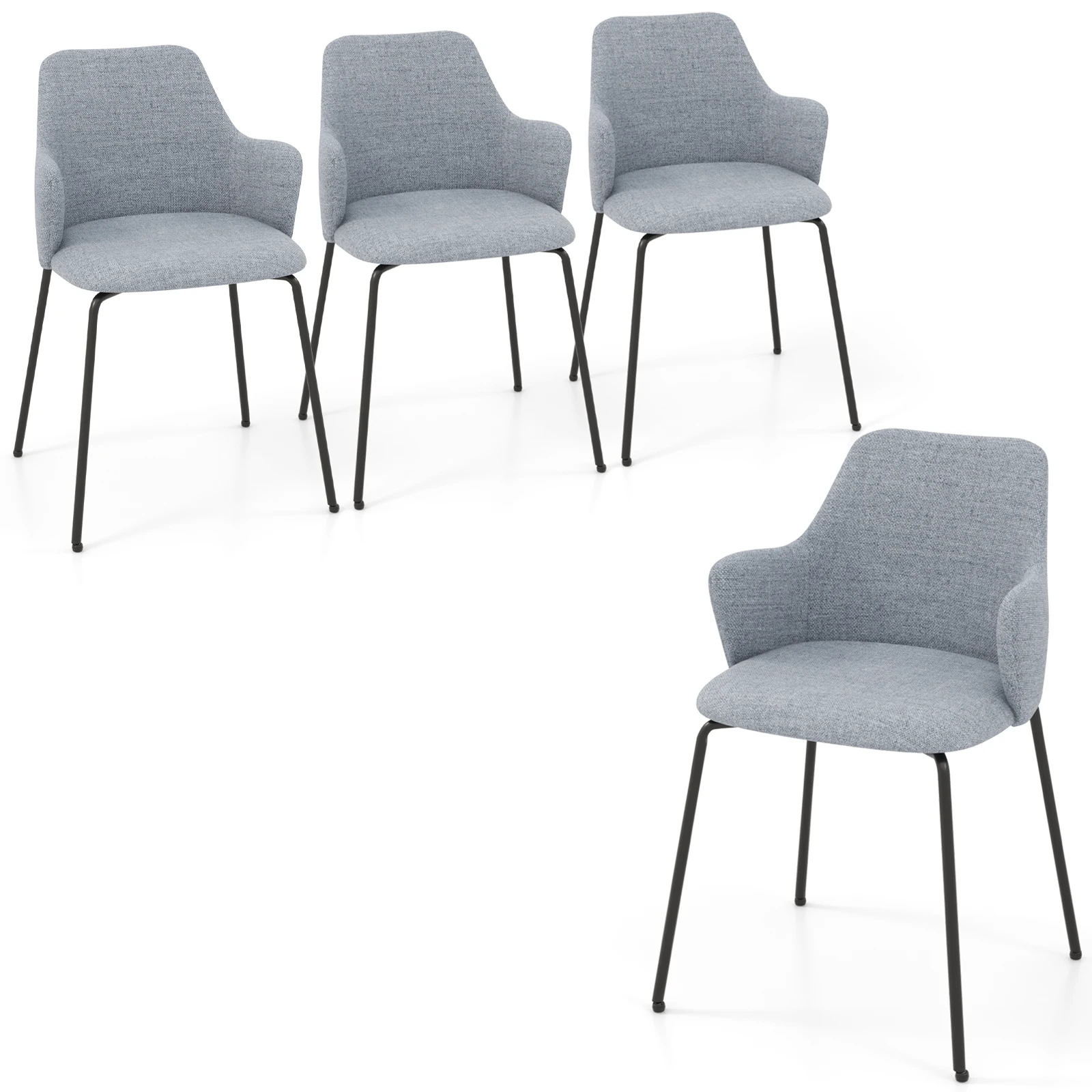 Dining Chairs Set of 4 w/ Curved Backrest Wide Seat & Armrests Durable Frame