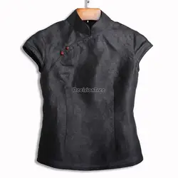 Qipao-Blusa de seda estilo chino para mujer, traje tang retro de manga corta, cuello cheongsam, top informal, g463, 2023