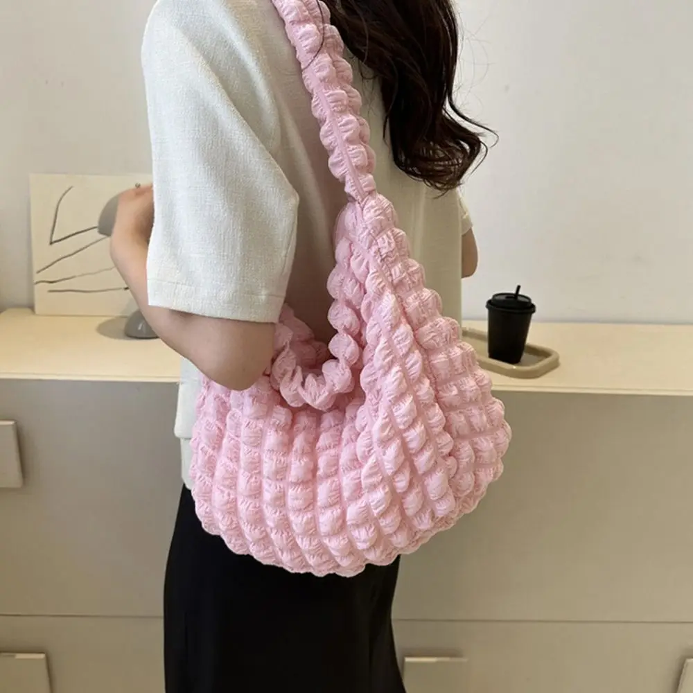 Quilted Pleated Crossbody Bag for Women Padded Shoulder Bag Ruched Cloud Bubbles Nylon Handbags Purse Large Puffer Tote Bag