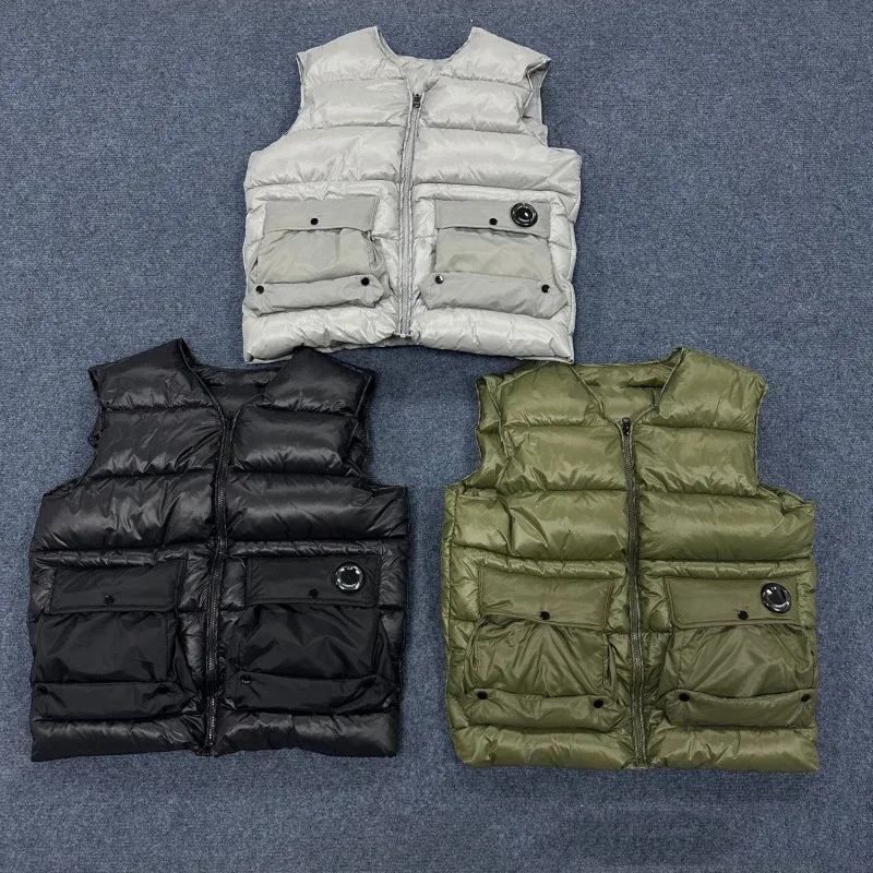2025 European and American fashion brand autumn and winter new warm large pocket zipper sleeveless cotton vest