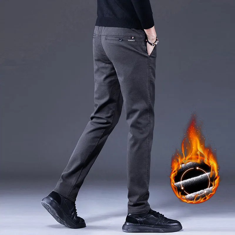 Veludo quente dos homens de negócios calças casuais inverno nova moda fino ajuste clássico cor sólida calças alta qualidade roupas marca masculina