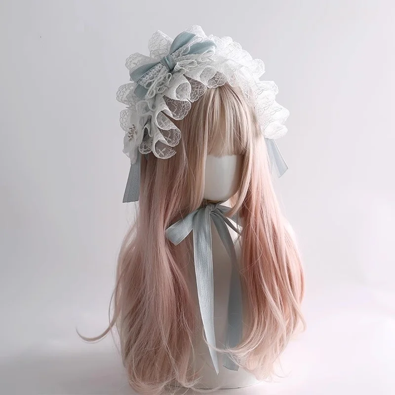 새로운 로리타 오리지널 크리스마스 라이트 블루 머리띠 메이드 코스프레 레이스 보우 헤드 피스 소프트 소녀 KC 헤어 액세서리