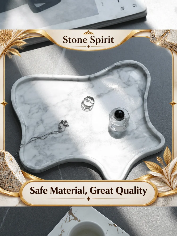 Wabi Sabi Marble Tray | Nordic Trays Jewelry & Coffee | Natural Stone Decor with Unique Veins | Handcrafted Vanity Organizer