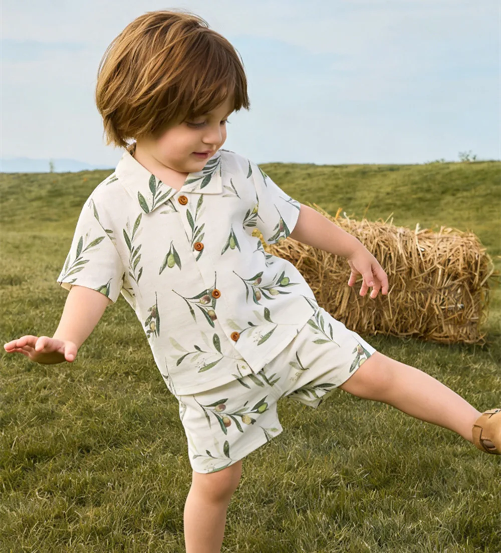 2Pcs Organic Cotton Cute Printed Clothes for Boys Summer Toddler Baby Short Sleeve Tshirt + Shorts Beach Casual Kids Clothes
