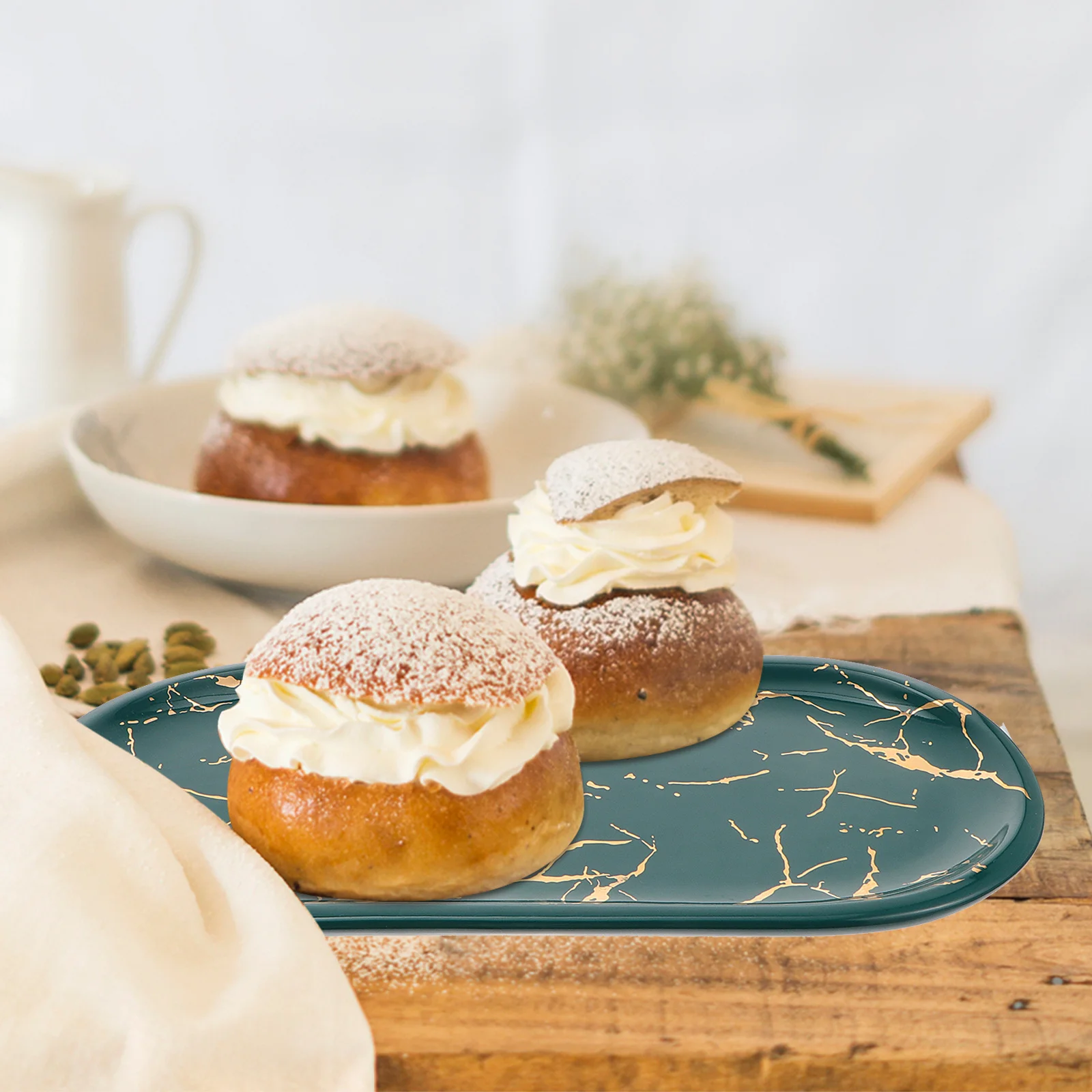 

1Pcs Ceramic Food Dish Elegant Marbled Design Smooth Simple Lines Sushi Plate Jewelry Tray for Home Restaurant Event High End