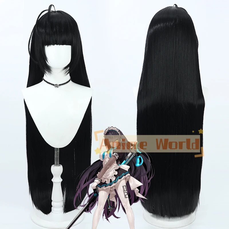 Blue Archive Kakudade Karinn Cosplay Wig 100cm Long Black Heat Resistant Synthetic Hair Halloween Party Role Play Carnival + Wig