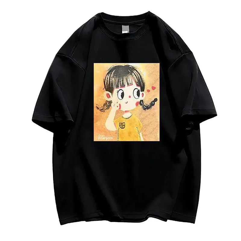 

Модная черная футболка для молодых леди с коротким рукавом, свободная летняя футболка для подруг с принтом «Женский друг», топ Kawaii Girl Top