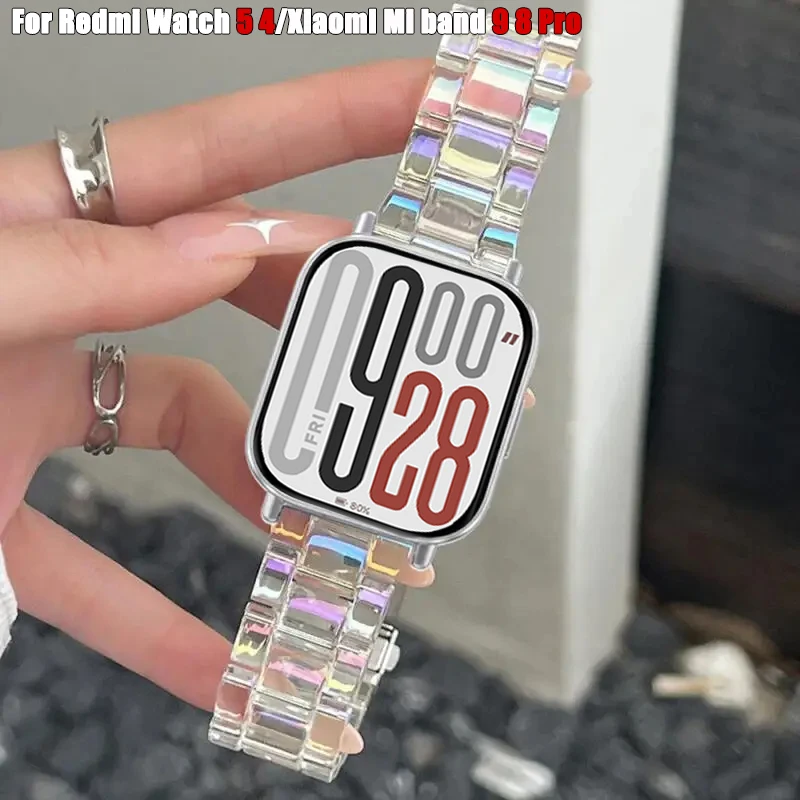 Cinturino in resina trasparente colorata per Redmi Watch 5 4 Smart Watch Bracciale per Xiaomi Mi Band 9 Pro/8 Pro Cinturino da polso sostitutivo