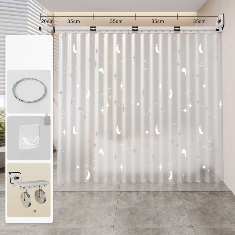 

Складная невидимая занавеска для душа на присоске, не требует сверления, водонепроницаемая перегородка для сухого и влажного разделения в ванной комнате