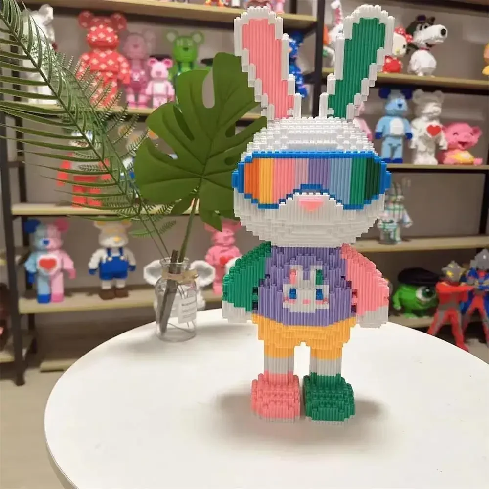 Diy crianças brinquedos coelho doce colorido e bonito mini modelo 3d com bloco de construção luz micro tijolos presente aniversário natal