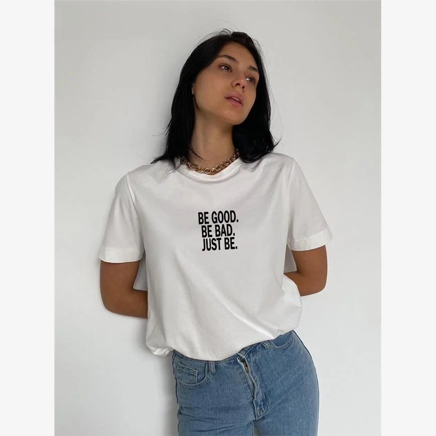 Hirsionsan Women's Loose Fit Printed T-irt Simple Letter Design Cleanfit Stand A-Line Sve Comfortable Breathable Ci...