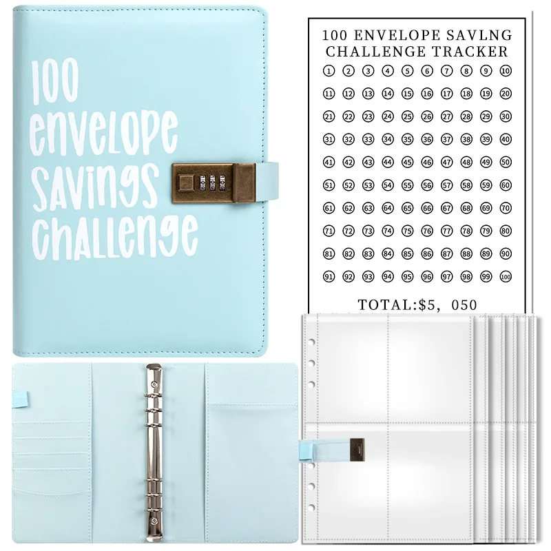 100 Day Challenge Lovers Envelope Budget Loose-Page Notebook Macaron Password Lock Creative Cash Planning Ledger