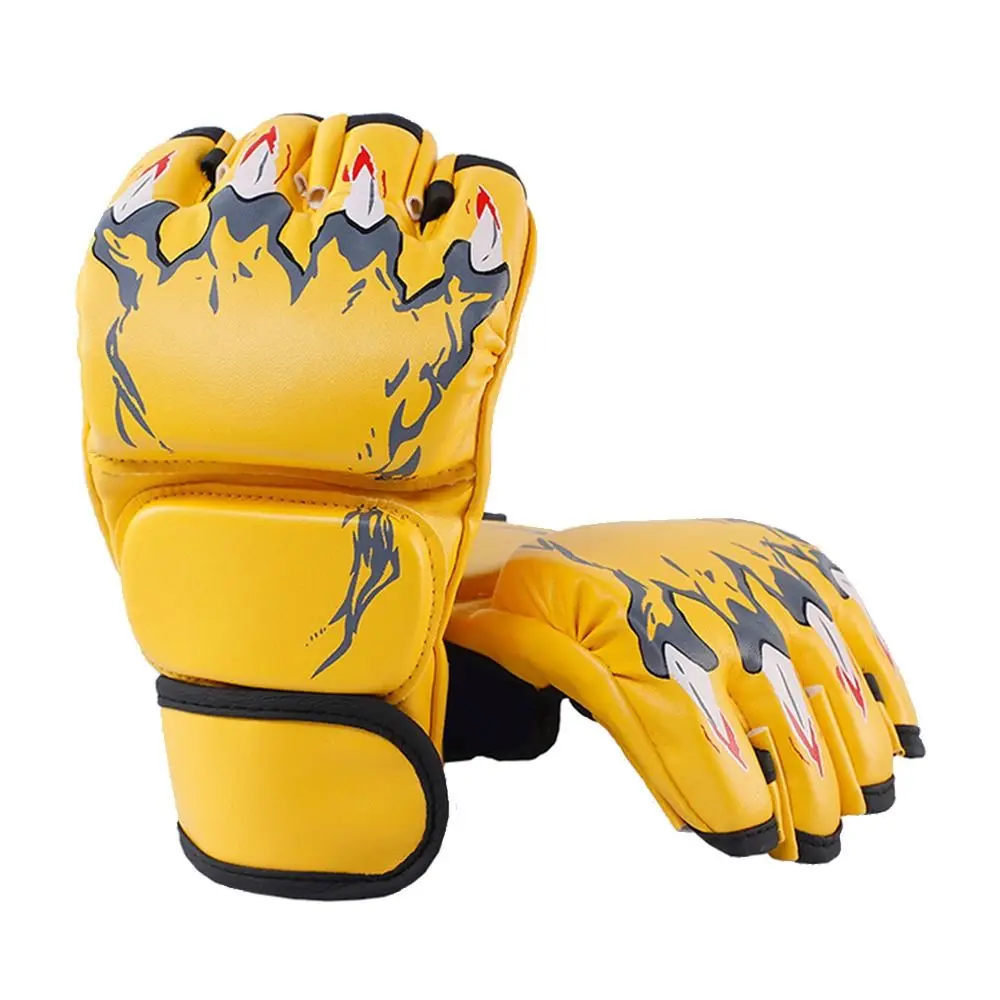 

1 пара профессиональных боксерских перчаток с кожаной подкладкой, универсальные тренировочные перчатки, перчатки для кикбоксинга с открытыми пальцами