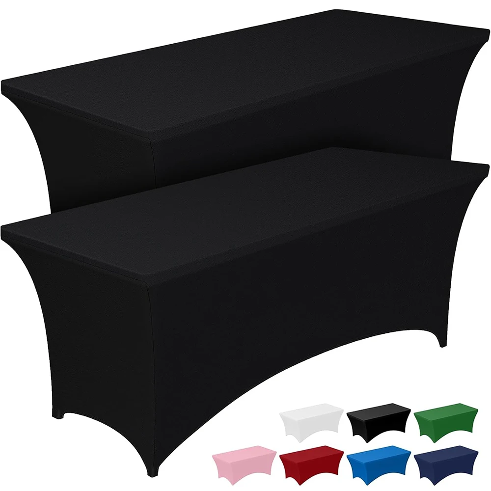 Capa de mesa de spandex de 4, 6 e 8 pés, universal, elástica, protetora para mesa retangular, para festas de aniversário e casamentos ao ar livre.