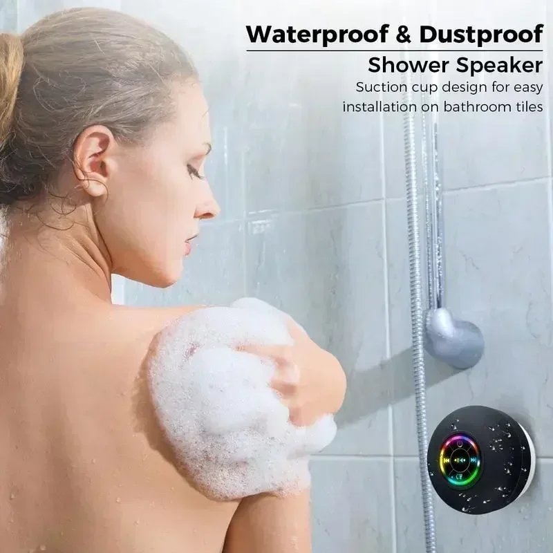 Bathroom Shower Singing Essential: IPX6 Waterproof Speaker with Cool LED Light Show, Hands-Free Calling & USB Rechargeable
