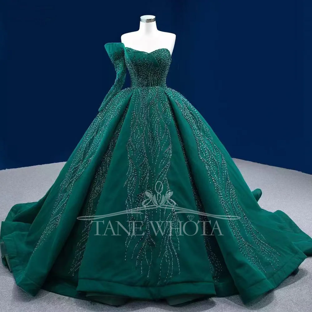 

Abendkleider Luxury 2025 Sweetheart Beading Sequined One-Shoulder Lace Up Back Evening Dress Green Customized Long Dresses