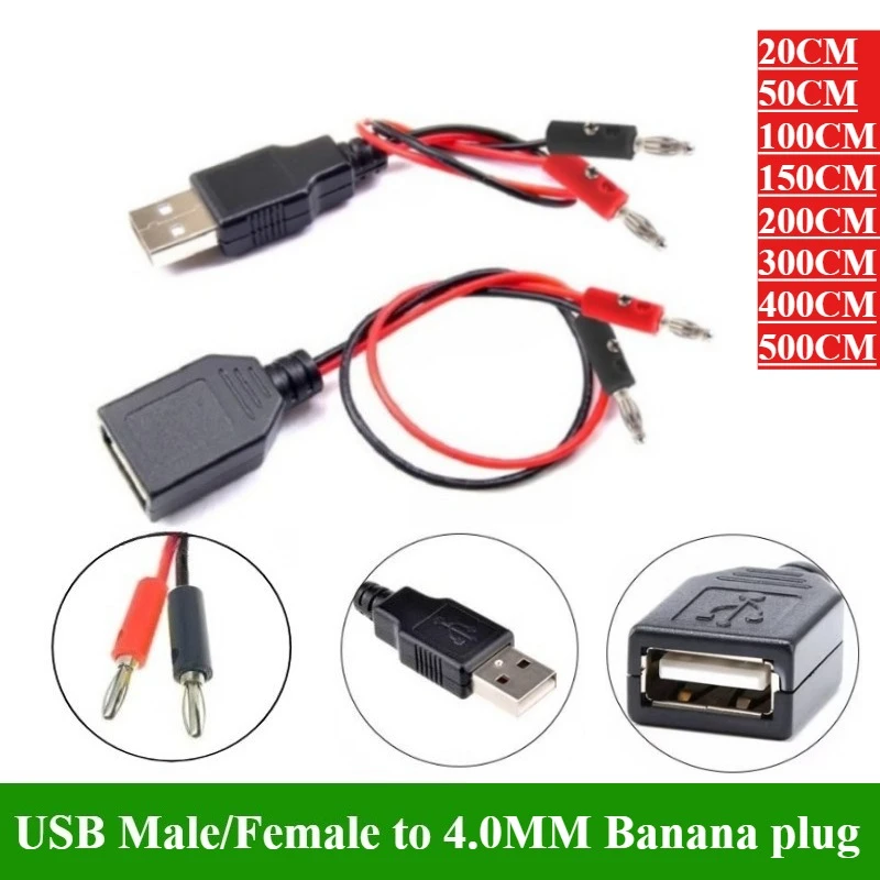 

USB Male/Female to 4.0mm Banana Plug Test Lead A Female Charging Cable USB Socket to Banana Plug Connection Conductive Wire