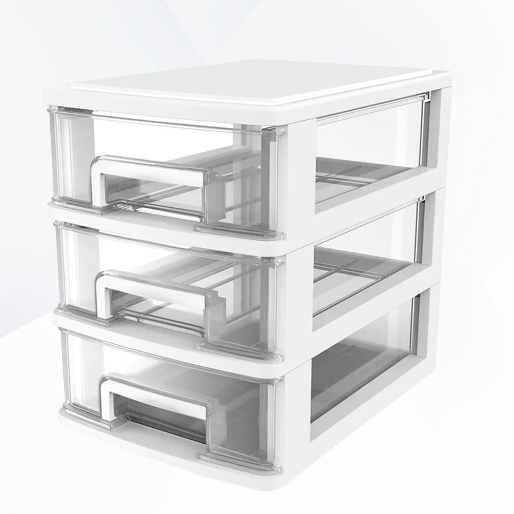 

Three Layer Drawer Style Storage Box Transparent White Desktop Organizer for Office Study Room Plastic Sundries Holder