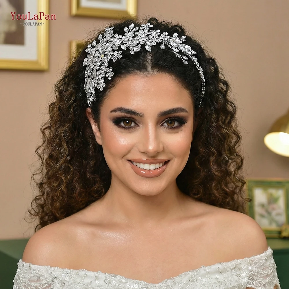 YouLaPan Handmade Rhinestone Flower Bride Head Hoop Accessories Princess Wedding Party Banquet Silver Color Headpieces HP992