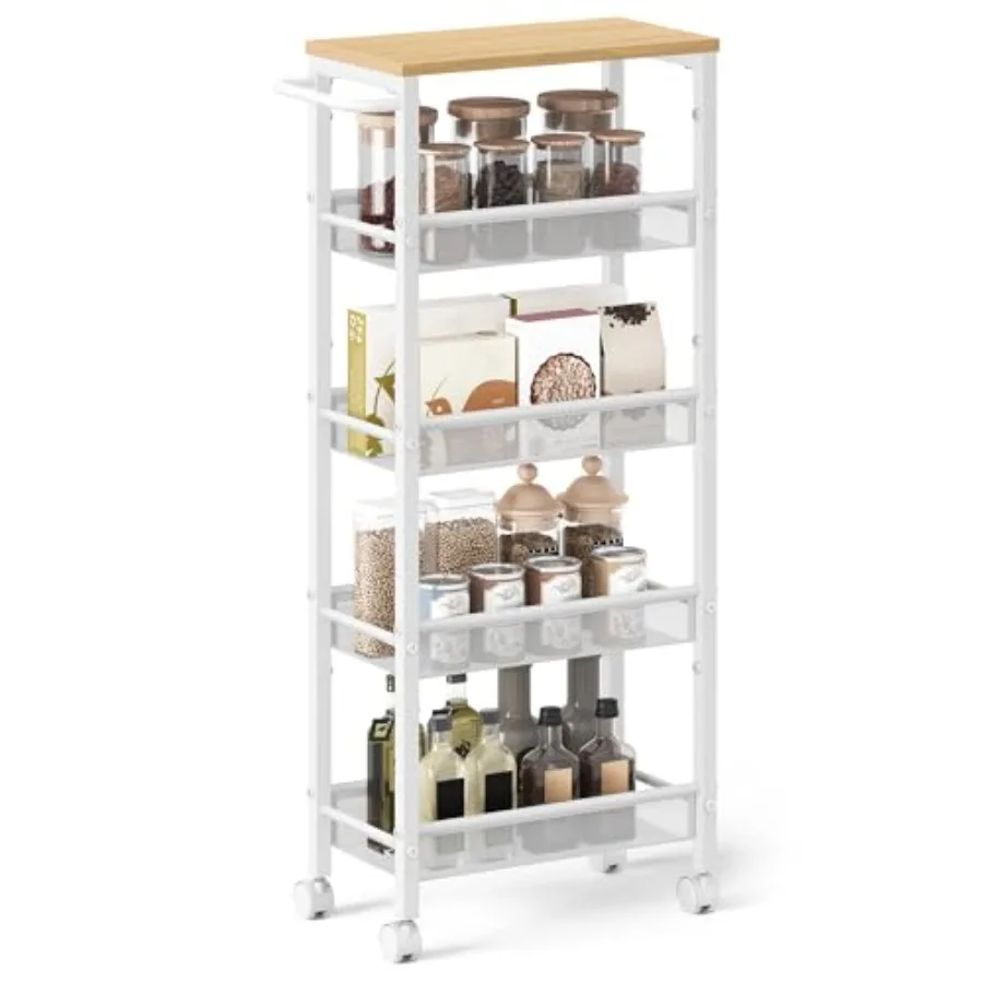 

Slim Rolling Cart 5-Tier Storage Cart Narrow Cart with Handle 8.7 Inches Deep Metal Frame for Kitchen Dining Room Living Room H