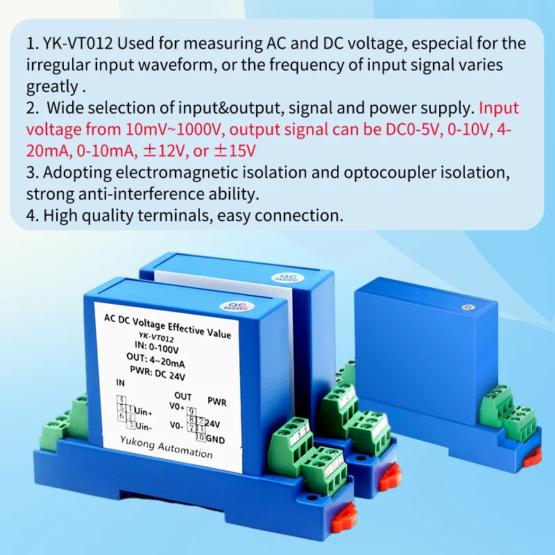 Voltage Transducer 75mV 10V 20V 100V 200V 380V 500V Voltage Effective Value Sensor 4-20mA 0-10V 0-5V Output Transmitter