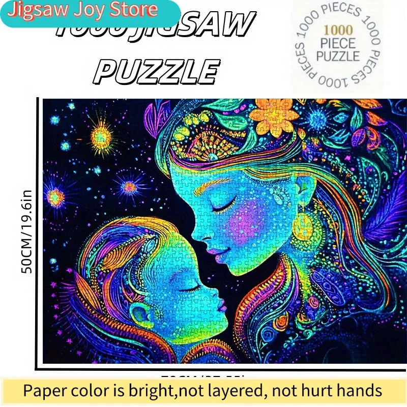 ปริศนากระดาษ DIY (ลายเรืองแสงแม่และลูก, ปริศนาจิ๊กซอว์สร้างสรรค์) วัสดุการ์ดสีขาวคุณภาพสูง, ซูไต