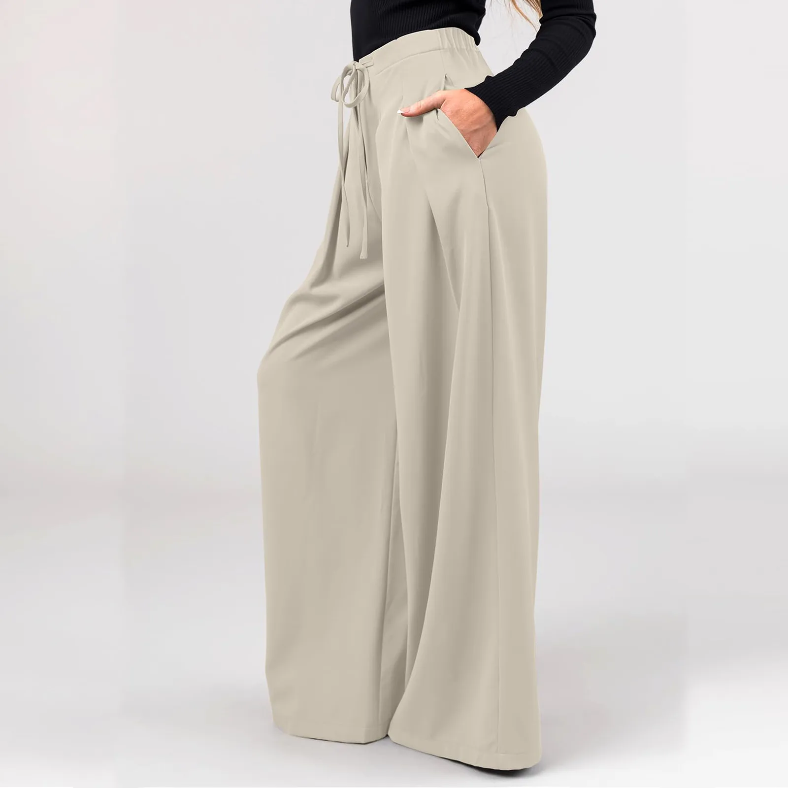 Pantaloni larghi da donna primavera 2024 con tasche pantaloni larghi a vita alta pantaloni larghi della tuta pantaloni dritti per le donne pantaloni da jogging