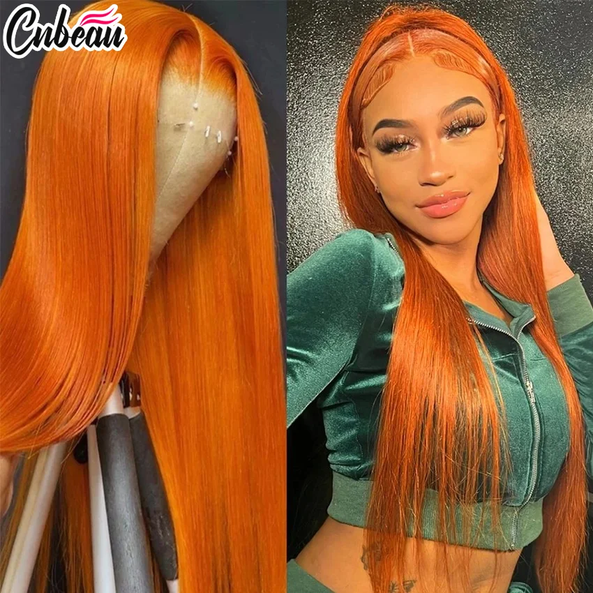 350 Ginger Orange 13x4 Lace Frontal Wigs Human Bone Straight Human Hair Wig 220% Brazilian Hair Lace Frontal Wig For Women