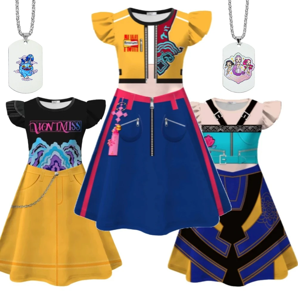 

Anime Kids KPop Demon Hunters Huntrix Cosplay Costume Flying Sleeve Princess Dress Girls Halloween Carnival Party Dress Up