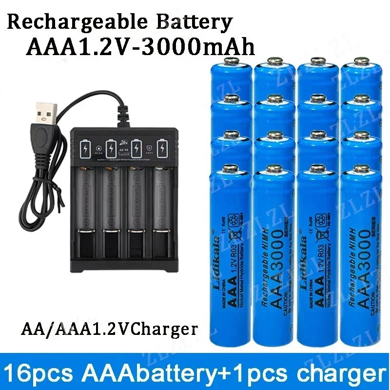 

NEW High Quality 1.2V Rechargeable Battery, AAA3000mAh Battery+charger, Alkaline Technology, for Remote Control, Toys/computer