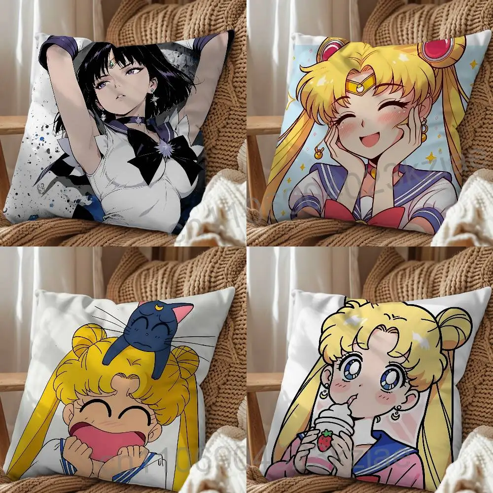 Usagi Tsukino Sailor Moon Saturn Pillow Case Square Double-Sided Printing Short Plush Sofa Cushion Cover Bedroom Bedside Pillow