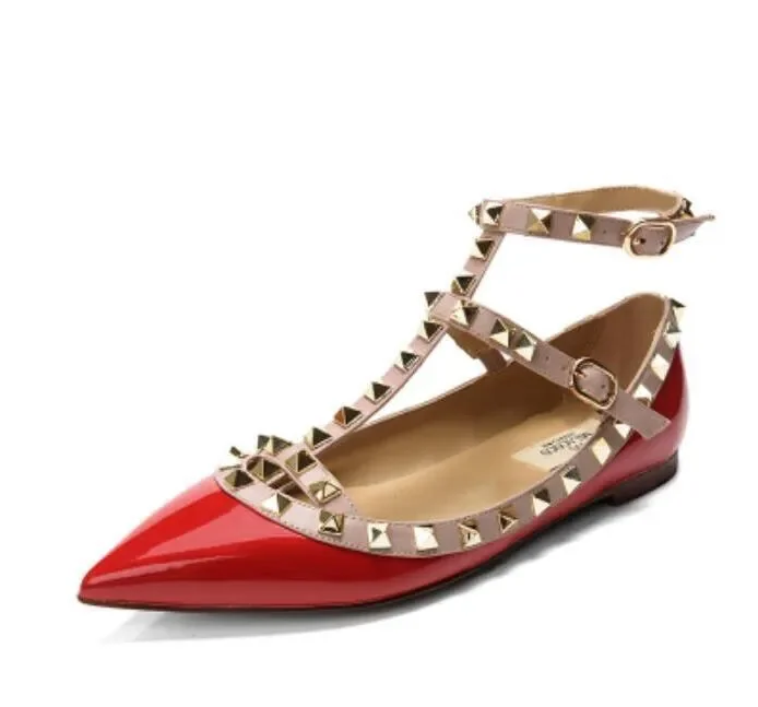 

Women sandals flat shoes classics women sandals rivets real leather women wedding shoes pointed toe 34-43 box and logo