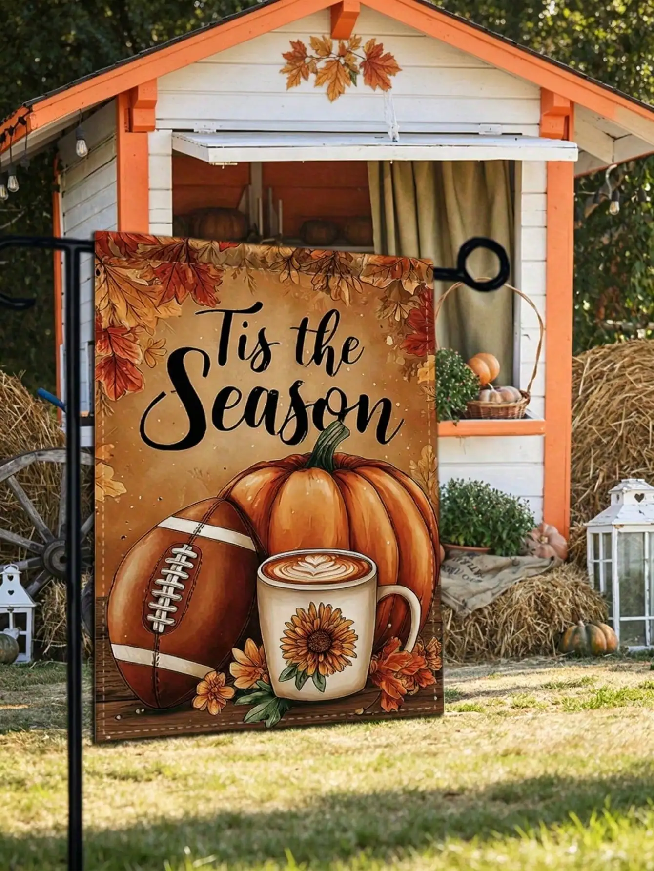 1pc Double-Sided Autumn Garden Flag - Football & Pumpkin Fall Decor With 
