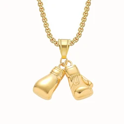 Hip Hop Pair Boxing Glove Pendants For Men Gold Color Stainless Steel Male Hippie Jewelry Dropshipping Necklace