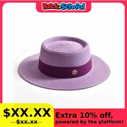 Summer Straw Sun Hats for Women Ladies Fashion Flat Brim Ribbon Beach Hat Travel Dress Cap chapeau femme