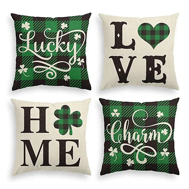 

4Pcs St. Patrick's Day Pillow Cover, 18 X 18 Inch Shamrock Pillow Case, For St Patrick's Day Decoration Sofa Home Decor