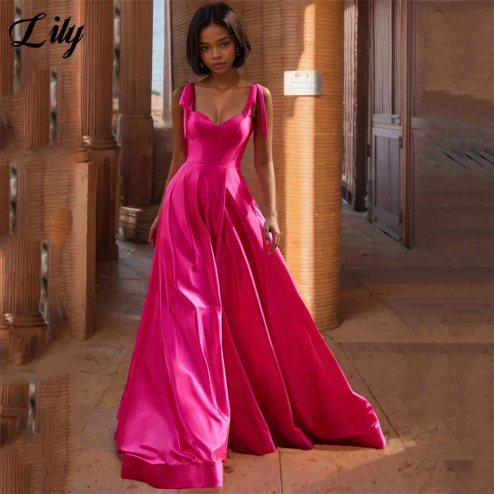 

Lily Bright Pink Formal Dresses Chic Heart-Shaped Neckline Sleeveless Party Dress Split Tie-Strapped Flowy Party Gown Customized