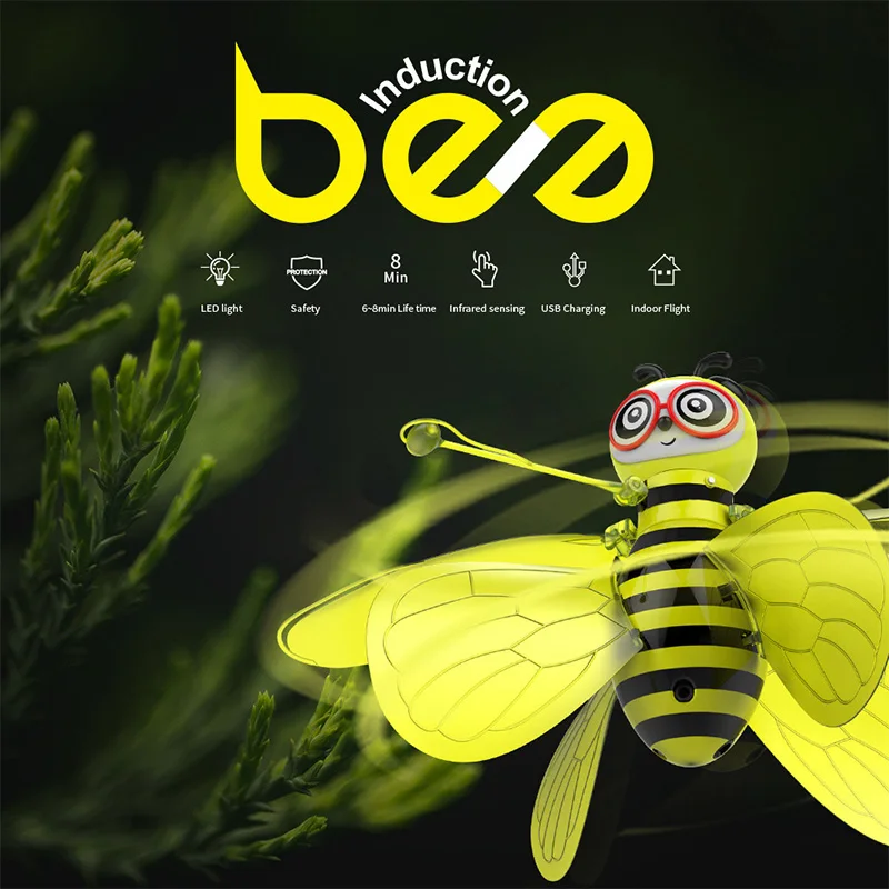 Luminous Bee Flying Toys Kids Mini RC Drone Infrared Sensing Induction Control Girl Boy Creative Children Christmas Gift