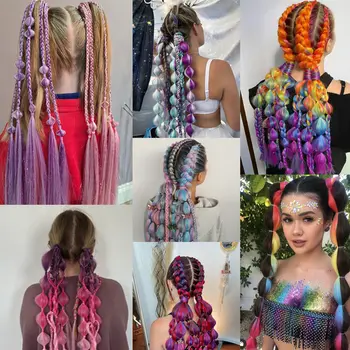 24吋編織假髮接髮片,巨型辮子彩色接髮,附亮片,適合聖誕派對穿戴 8 最佳銷售 漸層色接髮 - №4