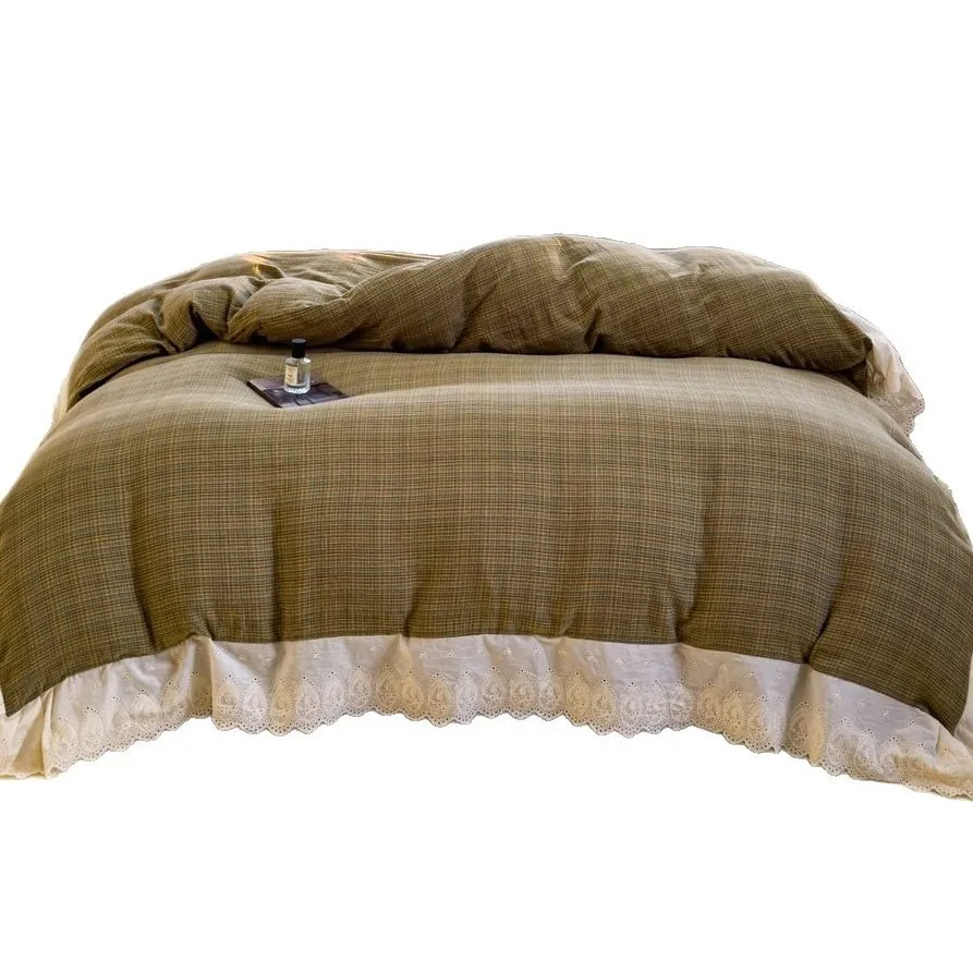 

Korean, lace, medieval, lace, sleeping naked, simple, plaid, four-piece set
