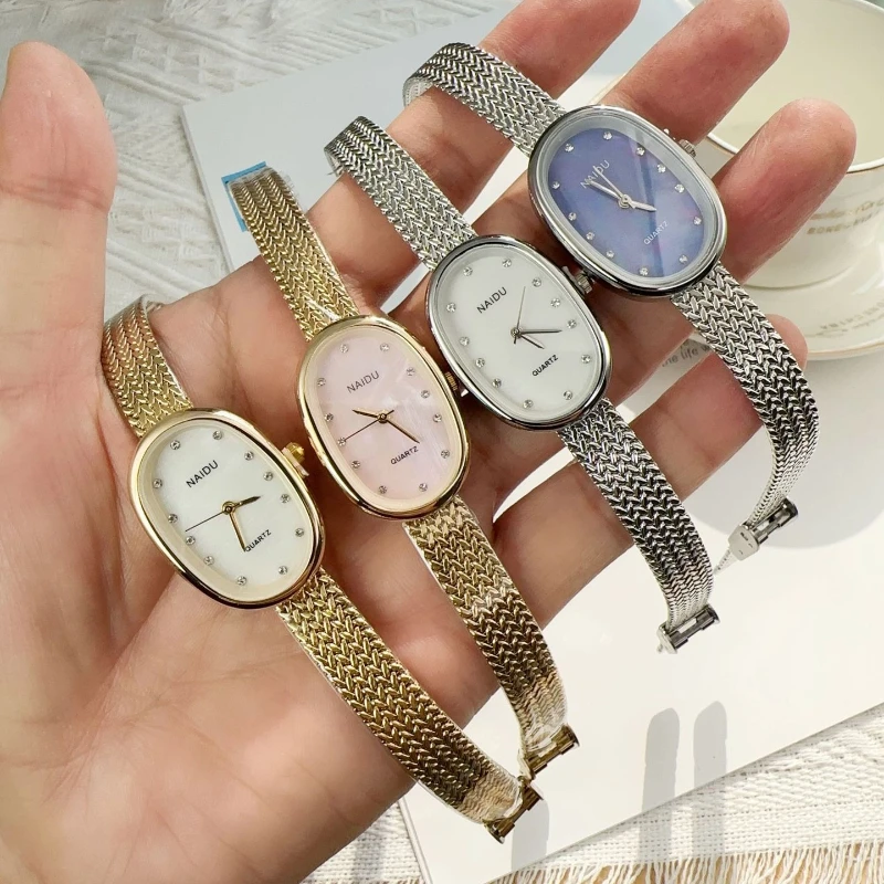 

Роскошные часы со стразами и овальным циферблатом, новый бренд, кварцевые часы для женщин, регулируемый ремешок из нержавеющей стали, наручные часы, оптовая продажа, подарок